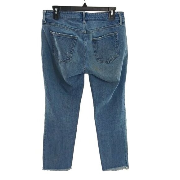 GAP Jeans Womens Size 26 Distressed Patchwork Mid Rise Raw Hem Cropped Denim - Picture 4 of 6